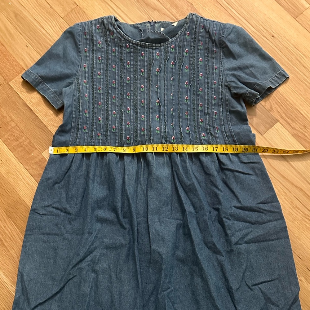 Vintage Rustic Denim Cottage Prairie Embroidered Floral Modest MidiDress ~ S/M? - Picture 14 of 16